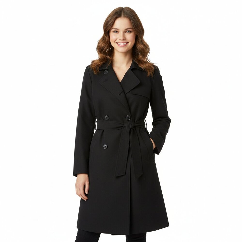 Everlane The Trench Coat Womens XS Black Double Breasted Belted Black Lined NWT